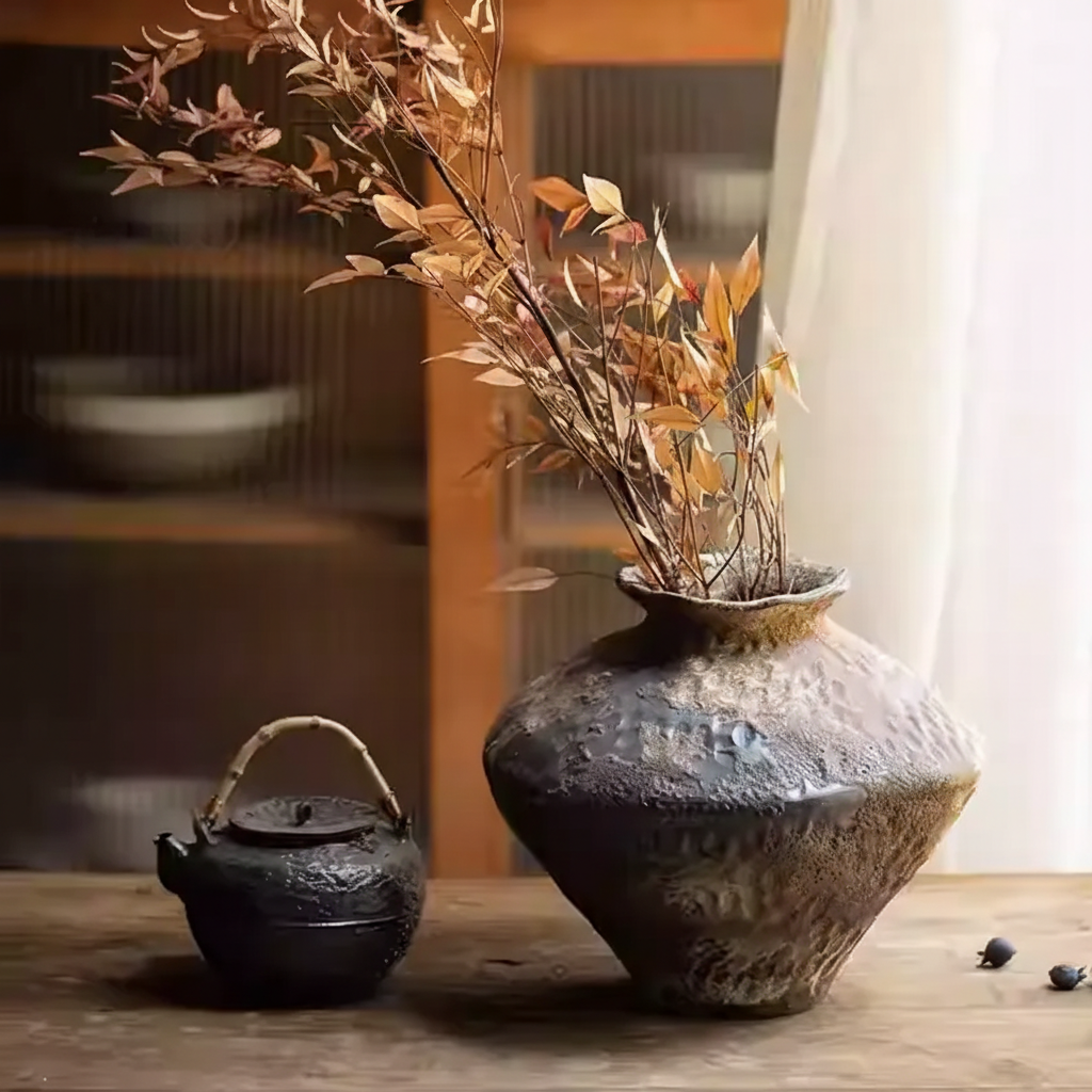 Wabi-Sabi Mottled Earth Broad-Shouldered Urn - Miss One