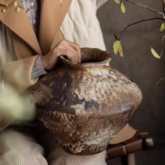 Wabi-Sabi Mottled Earth Broad-Shouldered Urn - Miss One