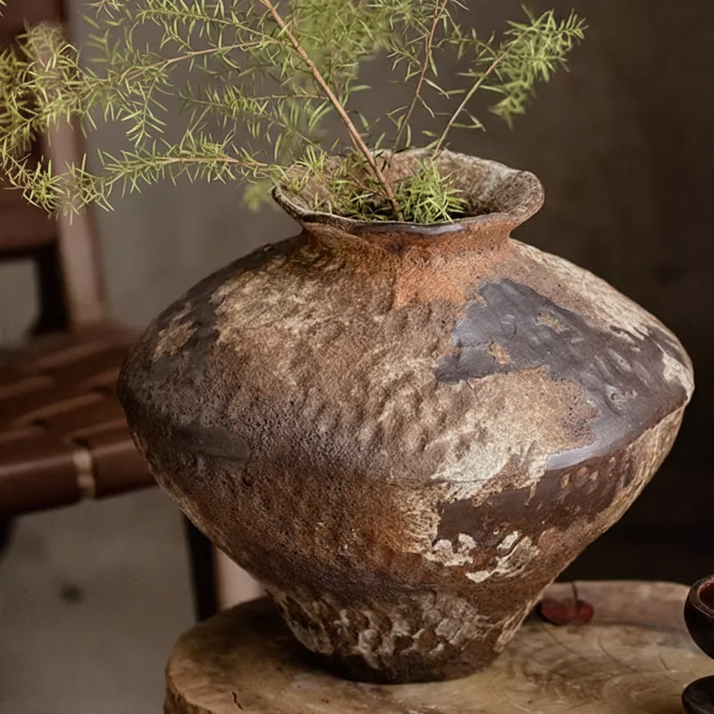 Wabi-Sabi Mottled Earth Broad-Shouldered Urn - Miss One