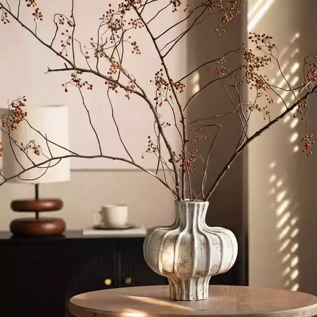 Wabi-Sabi Ribbed Azure Gourd Bud Vase