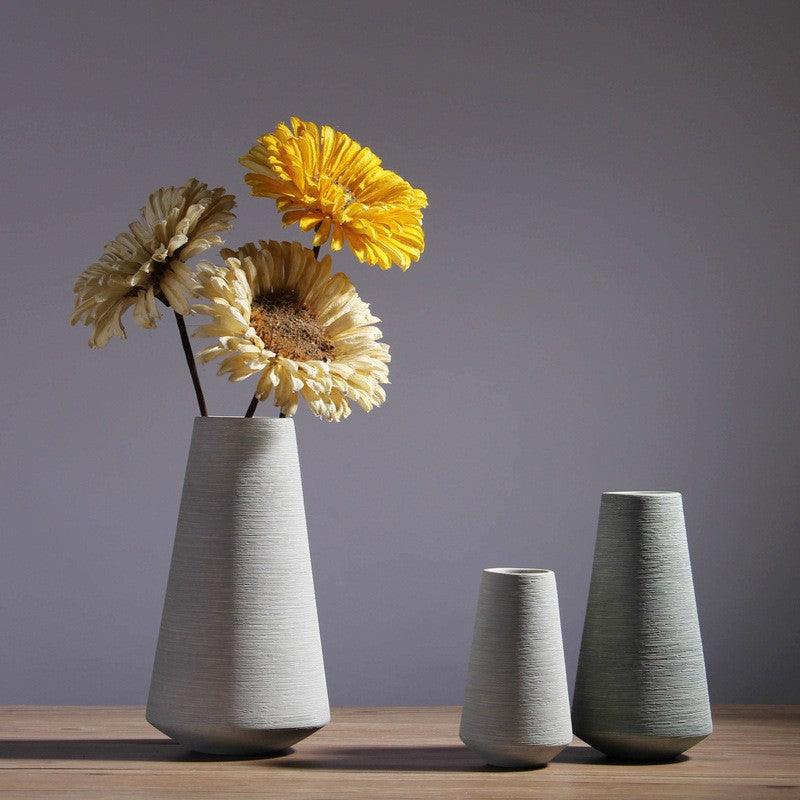Luna Ribbed Ceramic Vase Cylinder Smoke Medium - Miss One