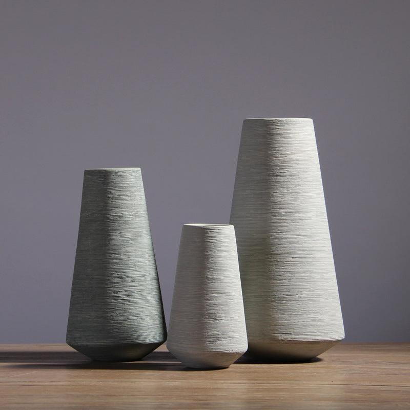 Luna Ribbed Ceramic Vase Cylinder Smoke Medium - Miss One