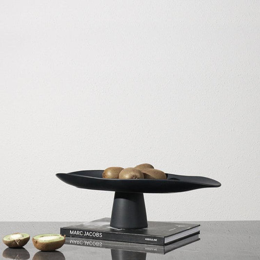 Luna Leaf Minimalist Pedestal Fruit Bowl Large Black - Miss One