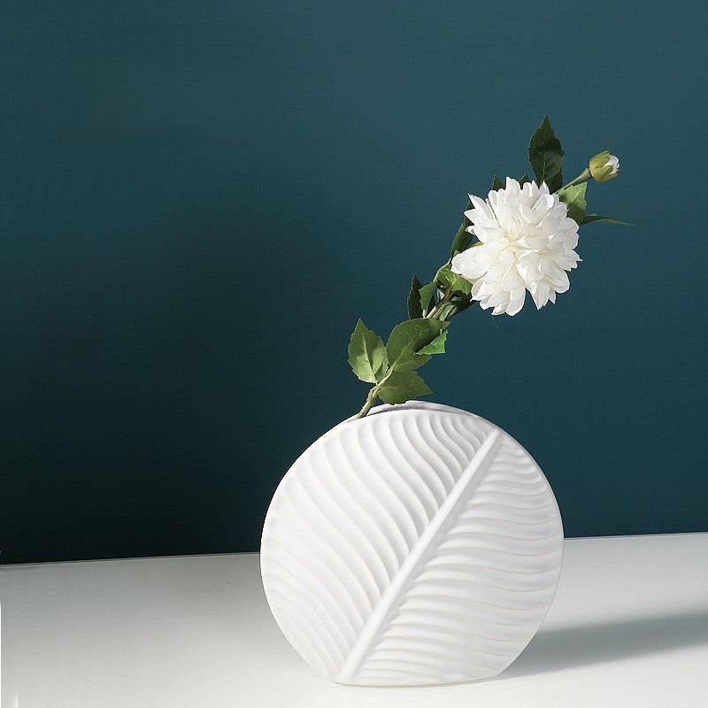 Palmleaf Round Ceramic Vase White Medium - Miss One